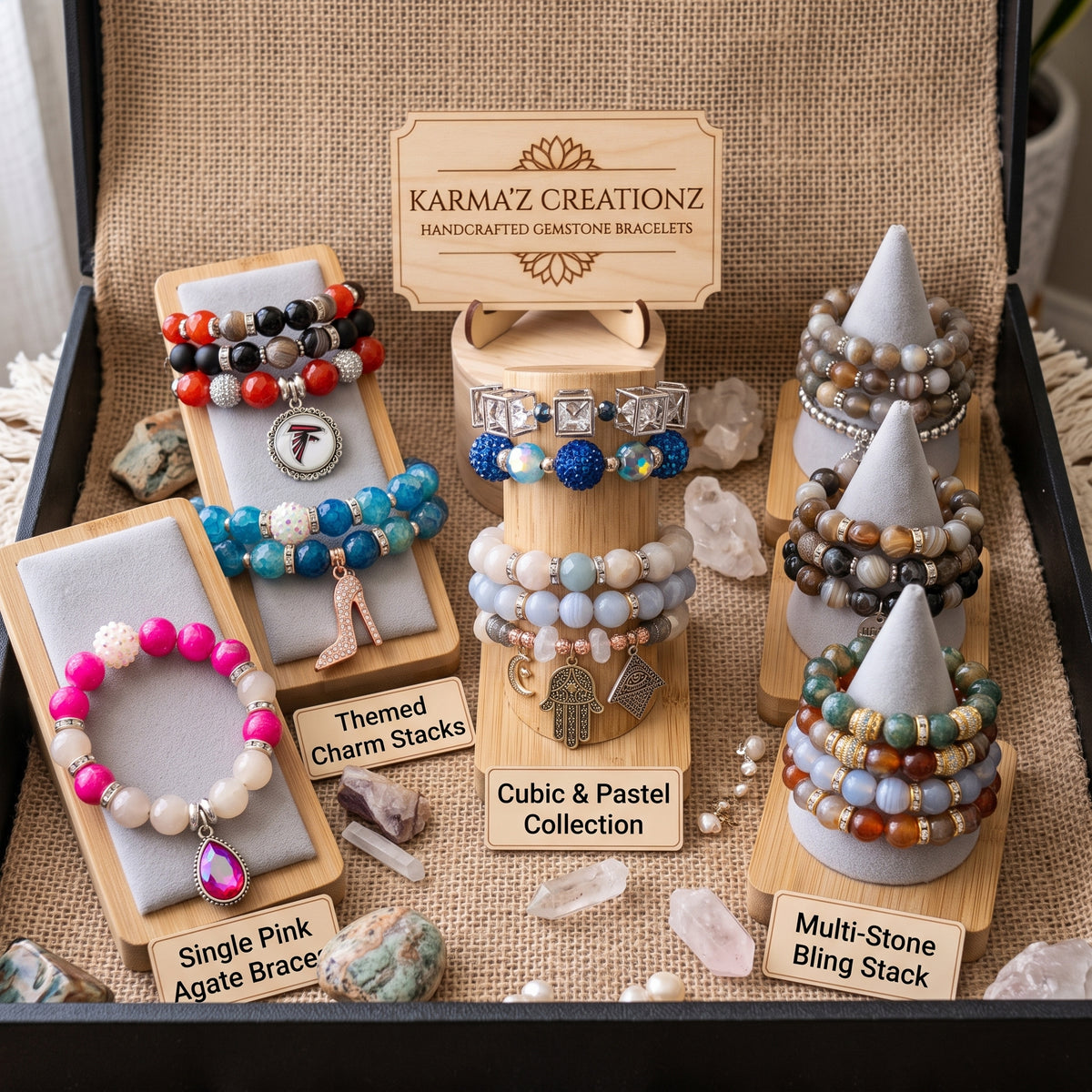 Custom Stacked Crystal & Stone Beaded Bracelets